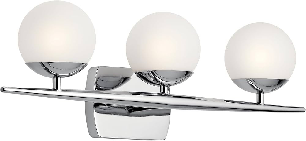Kichler Jasper 24.5" Halogen Vanity Light in Chrome, 3-Light Mid Century Bathroom Vanity with Sat... | Amazon (US)