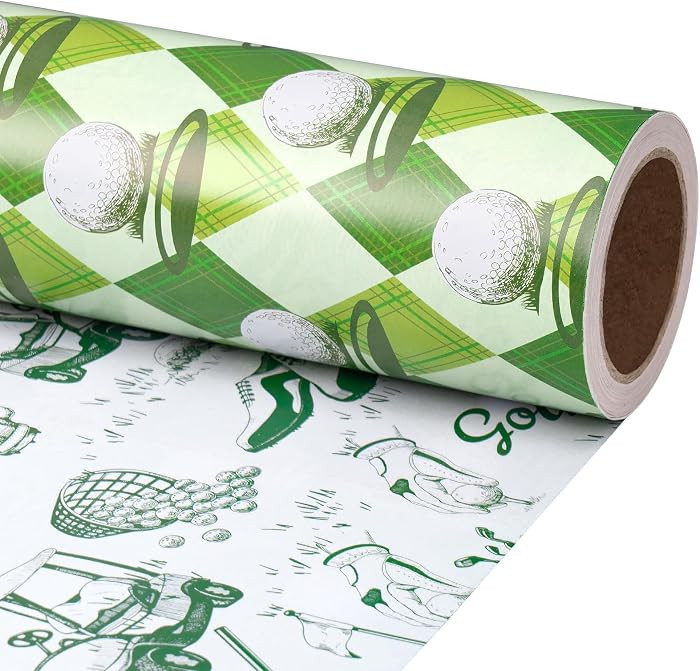 RUSPEPA Reversible Golf Wrapping Paper Roll, Mini Roll, Vintage Golfer Illustration & Green Argyl... | Amazon (US)