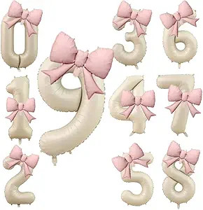 40 inch Number 9 Balloon with Bow Pink Happy Birthday Jumbo Number Balloon for Girls Daughter Bir... | Amazon (US)