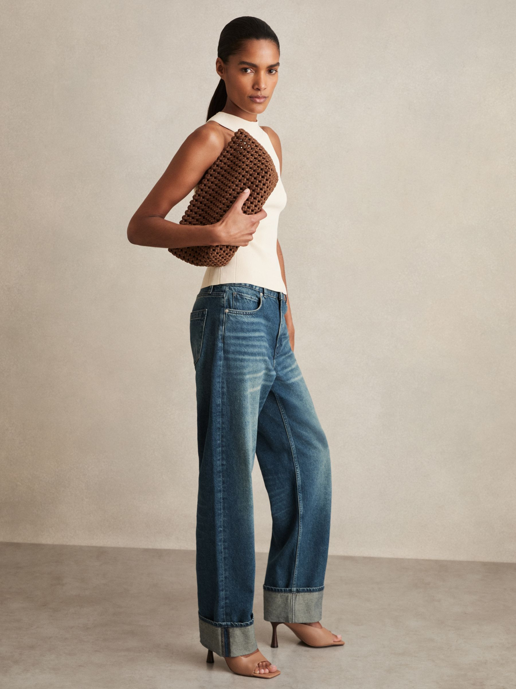 Woven Clutch Bag in Tan | Reiss UK