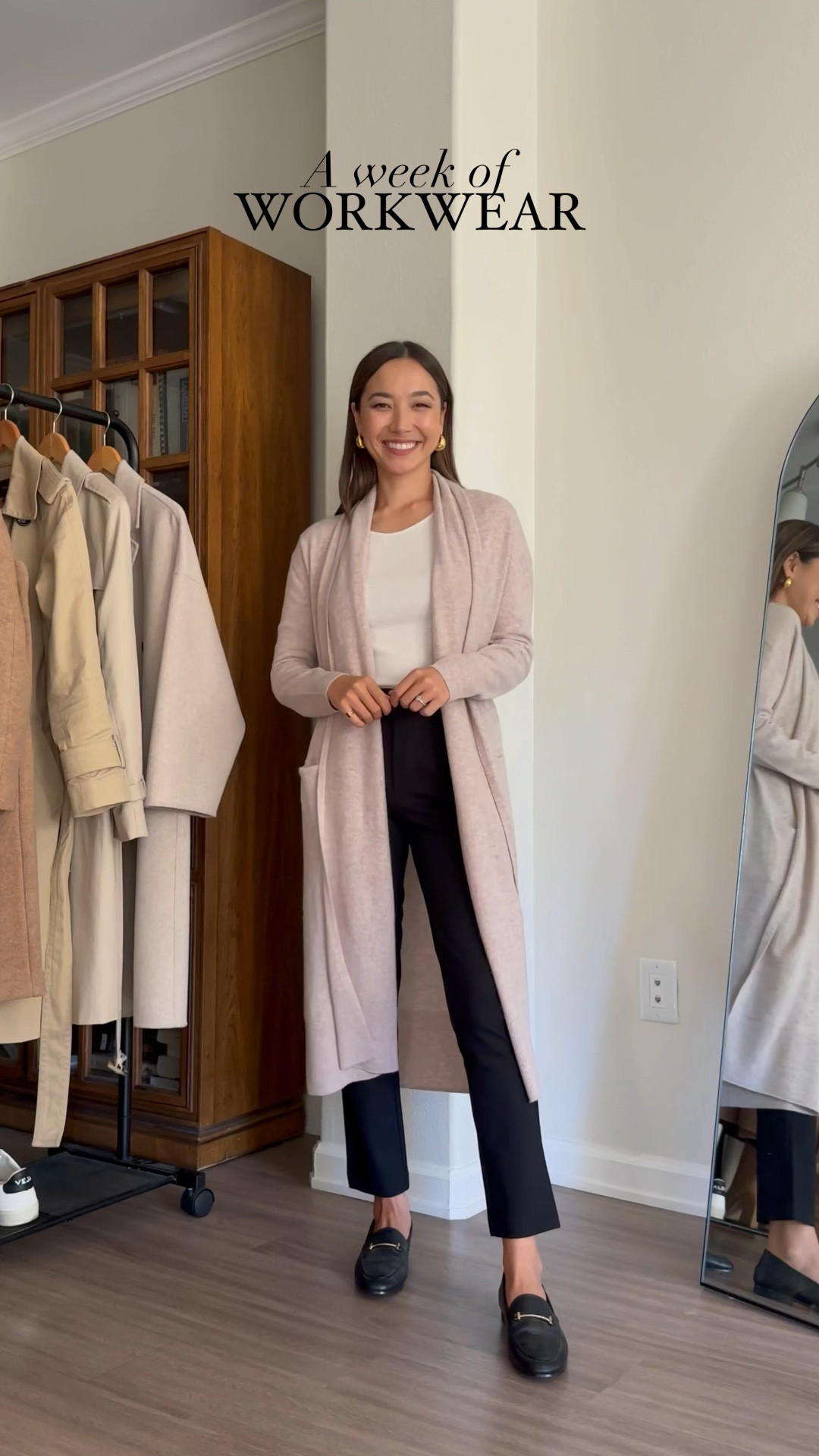 Cozy comfortable work looks for the week 

Nordstrom Cashmere cardigan  xs
Black pants 00 reg, note: super comfy has no belt loops 
Sam Edelman sneakers run half size small

#LTKstyletip #LTKworkwear