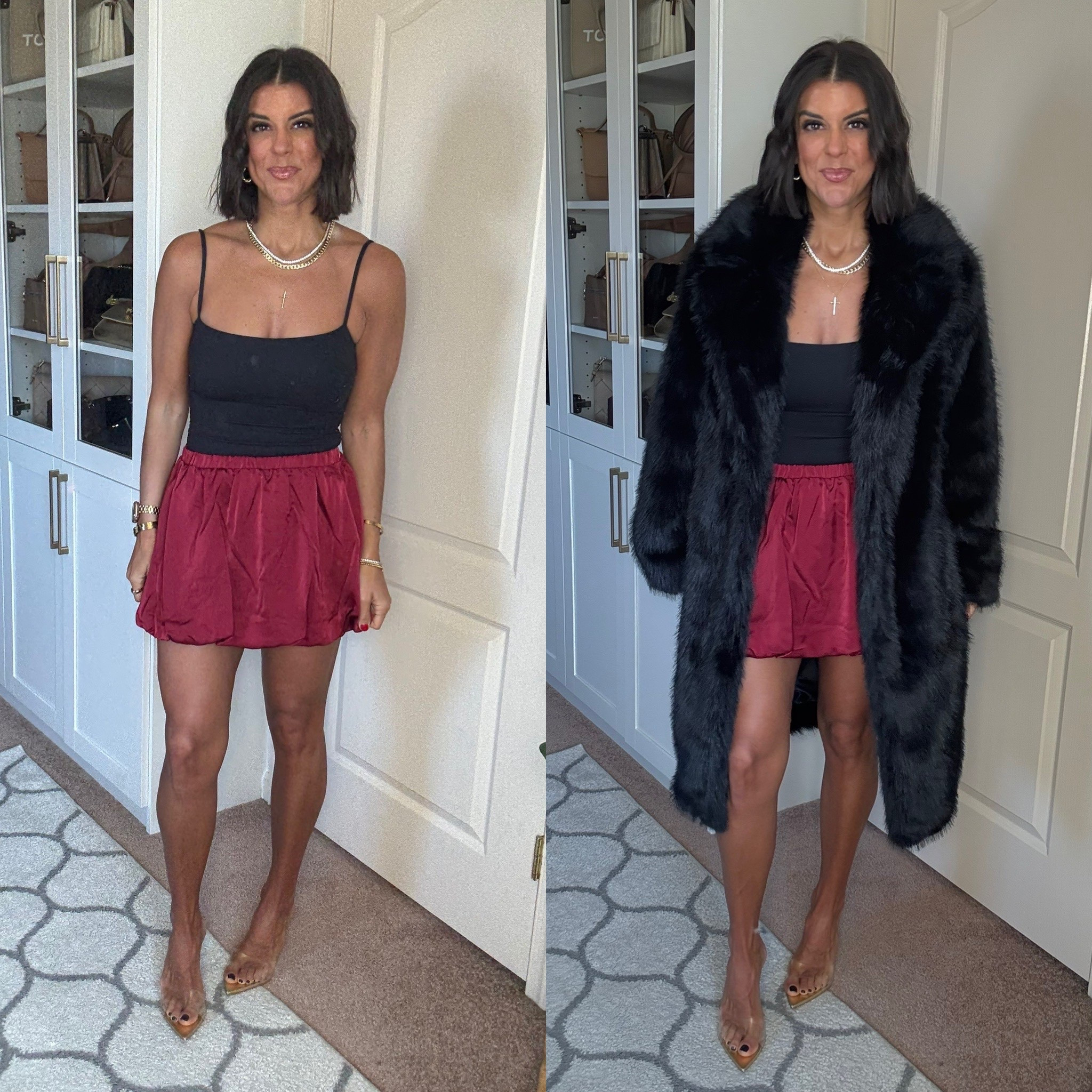 The cutest Walmart skirt! I wish it was a little longer! lol. I’m 5’5 for reference. Size small in skirt and tank. Size small/medium in fur 

#LTKFindsUnder100 #LTKHoliday #LTKSeasonal