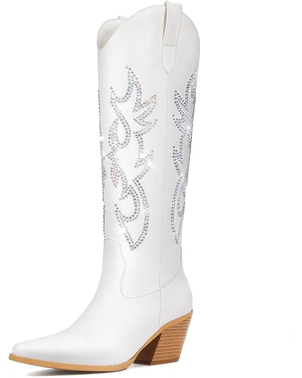 Pasuot Western Cowboy Boots for Women - Knee High Wide Calf Cowgirl Boots with Classic Embroidere... | Amazon (US)