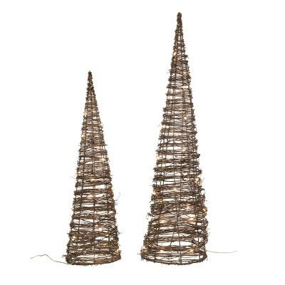 Transpac Metal 31.5 in. Brown Christmas Light Up Cone Tree Set of 2 | Target