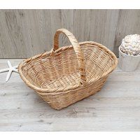 Vintage Wicker Basket With Handle, Decorative Basket, Flower Farmhouse Decor, Coastal Decor | Etsy (US)
