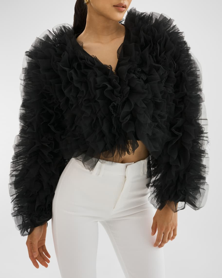 LaMarque Britny Layered Tulle Crop Jacket | Neiman Marcus