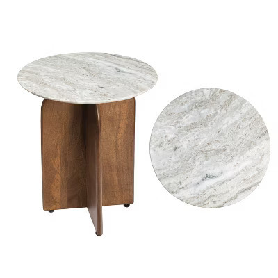 JONATHAN Y Naomi 18" Rustic Minimalist Marble/Wood X-Base Accent Table, White Marble/Honey Wood | Target