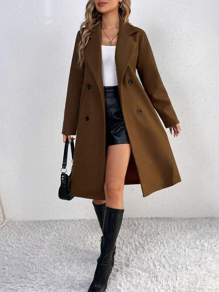 SHEIN Tall Lapel Neck Double Breasted Overcoat | SHEIN