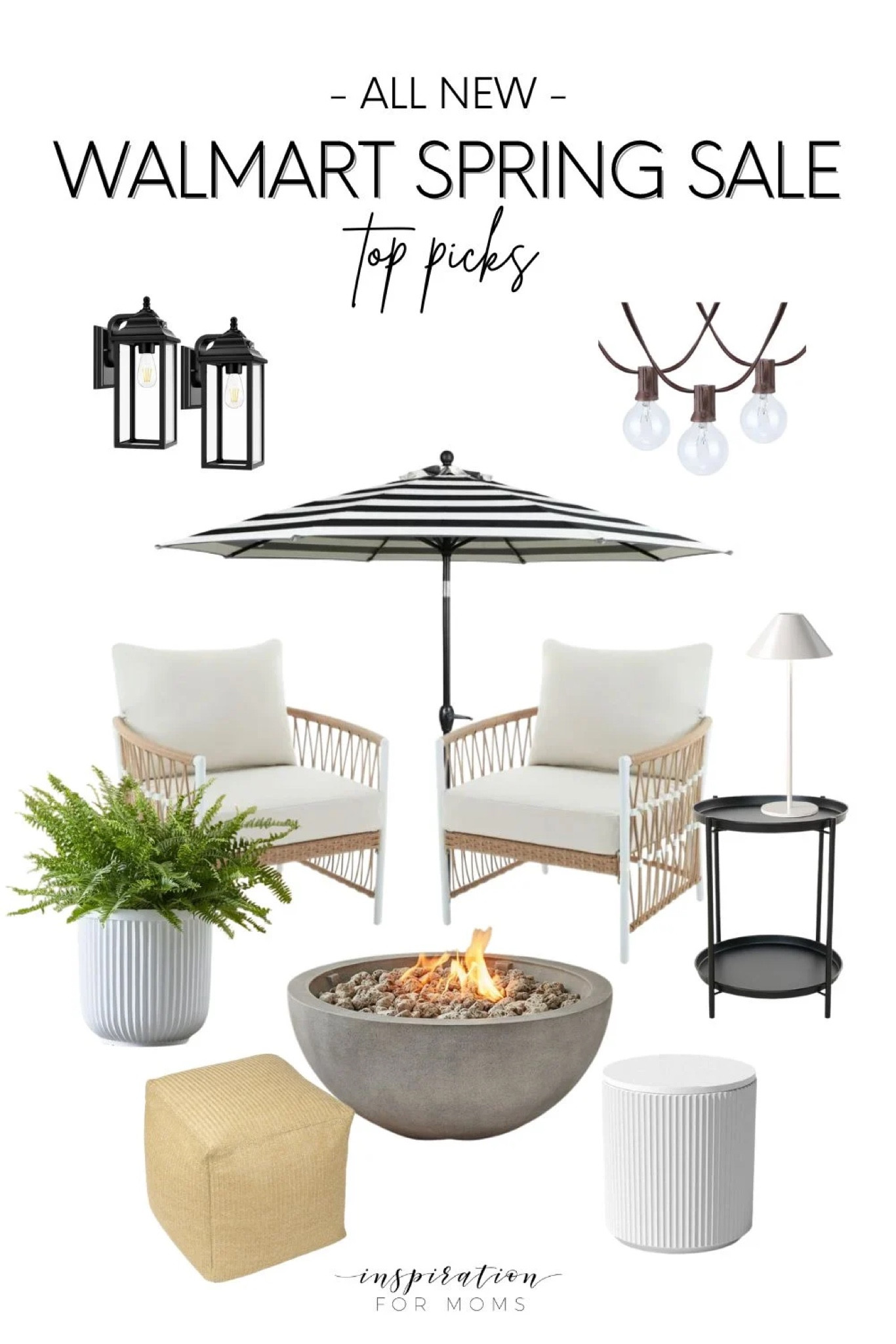 Outdoor furniture and accessories- all on sale! 

Dining chairs, umbrella, outdoor sconces, fire pit, outdoor pouf, rechargeable table lamp, string lights, cooler side table 

#LTKhome #LTKSeasonal #LTKsalealert