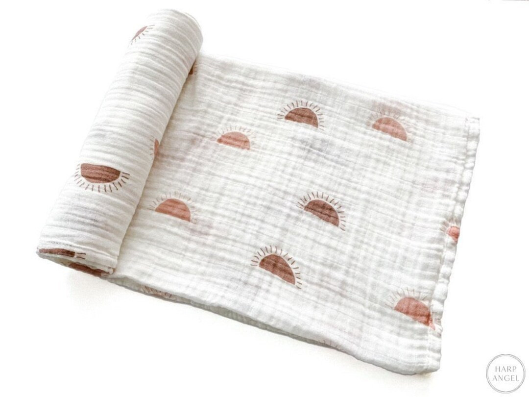 Pink & Brown Sun Muslin Swaddle Blanket, Sun Blanket, Newborn Swaddle | Etsy (US)