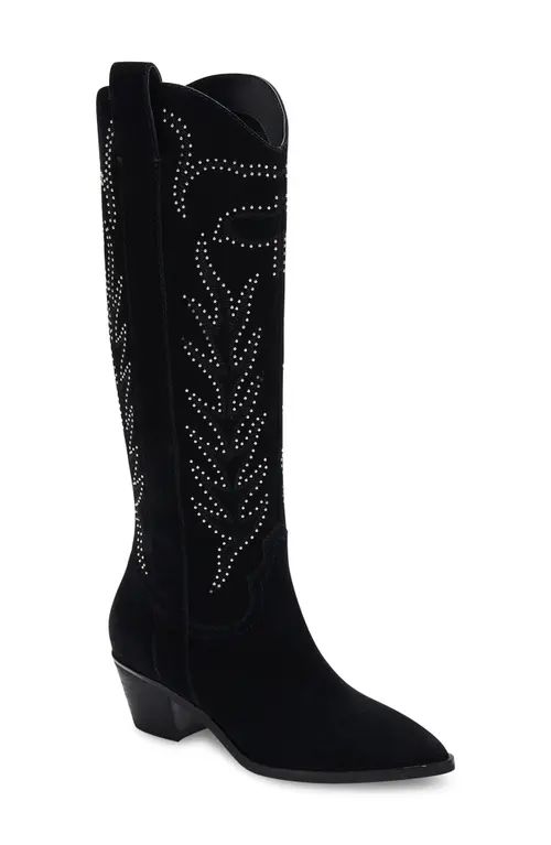 Dolce Vita Solei Stud Western Boot in Black Suede at Nordstrom, Size 7.5 | Nordstrom