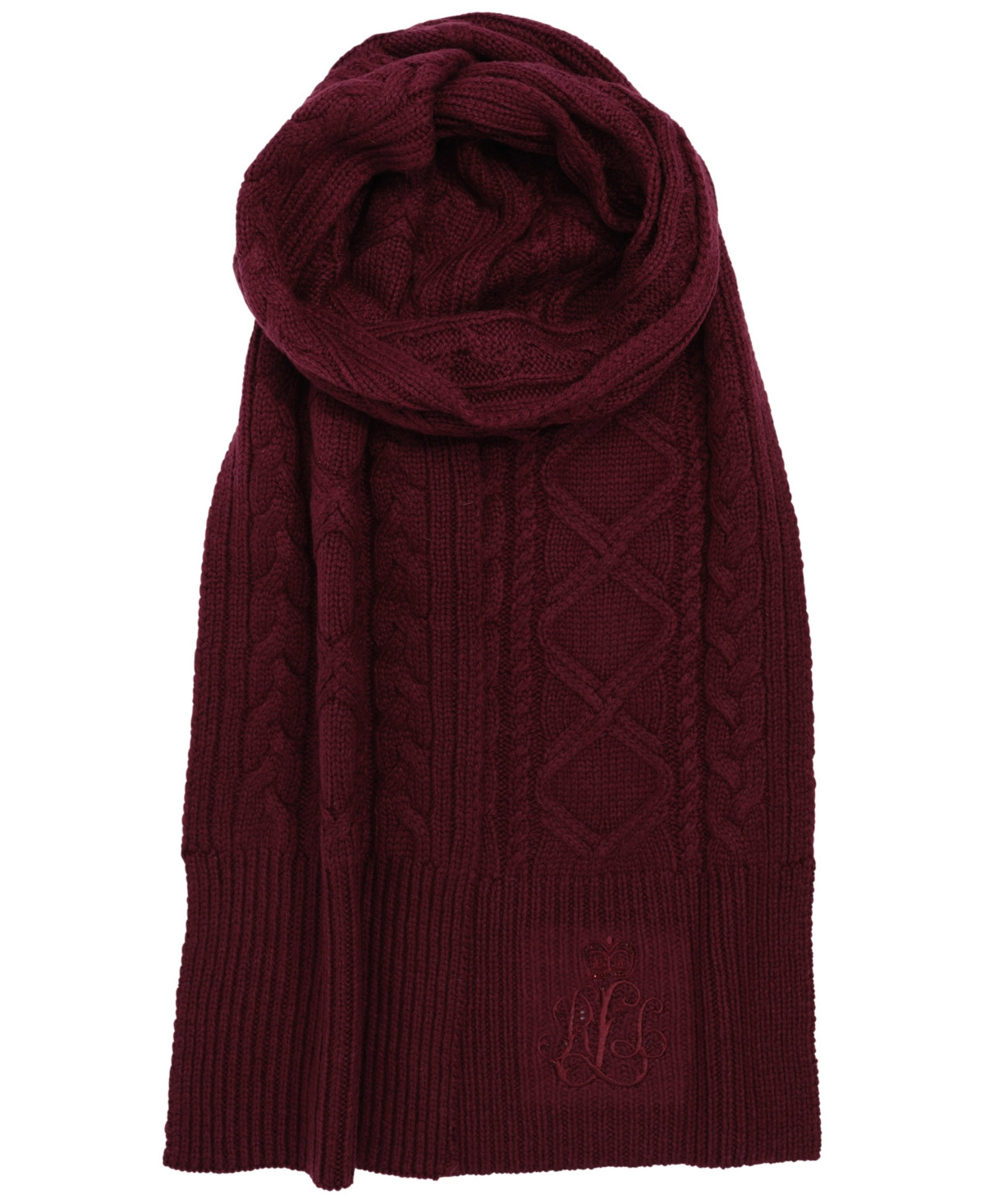 Lauren Ralph Lauren Cable Scarf With Direct Embroidery And Stones - Dark garnet | Macy's