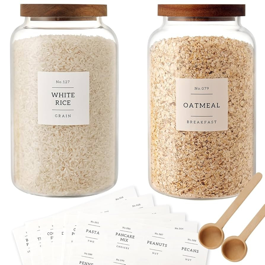 2 PCS Large Glass Jar with Airtight Lid, Glass Food Storage Jars for Tea,Spice,Cereal, Egg,Flour,... | Amazon (US)