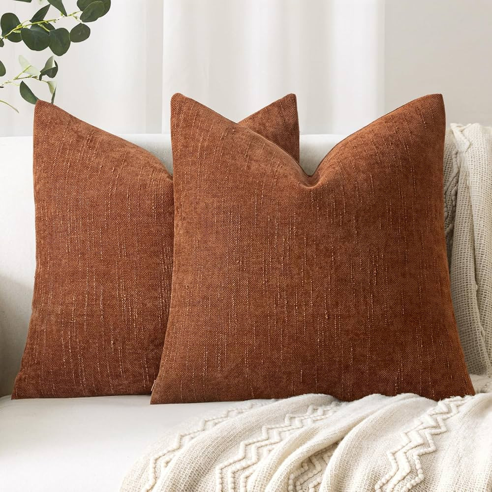 Woaboy Set of 2 Textured Throw Pillow Covers Decorative Soft Accent Square Chenille Pillowcases N... | Amazon (US)