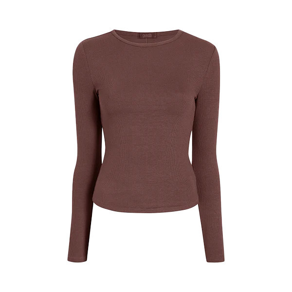 Slinky Rib Long Sleeve Shirt | Black Cherry | Nuuds US