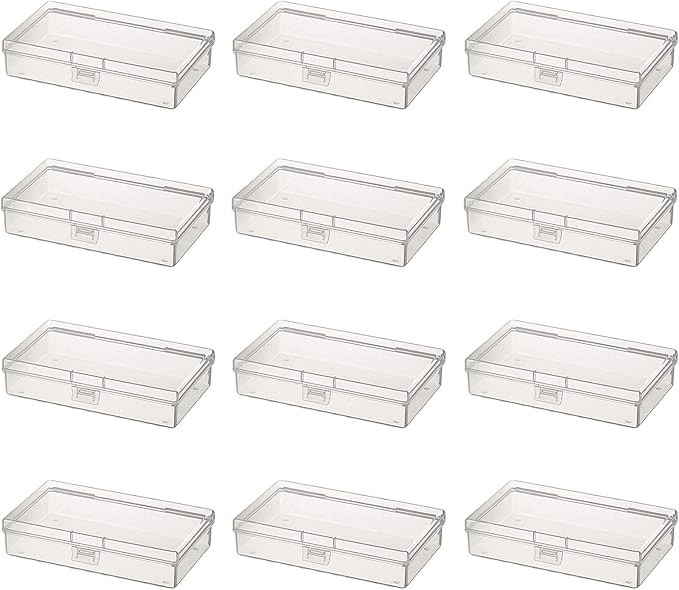12 Pieces Rectangular Empty Mini Clear Plastic Organizer Storage Box Containers with Hinged Lids ... | Amazon (US)