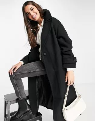 ASOS DESIGN oversized twill maxi coat in black | ASOS (Global)
