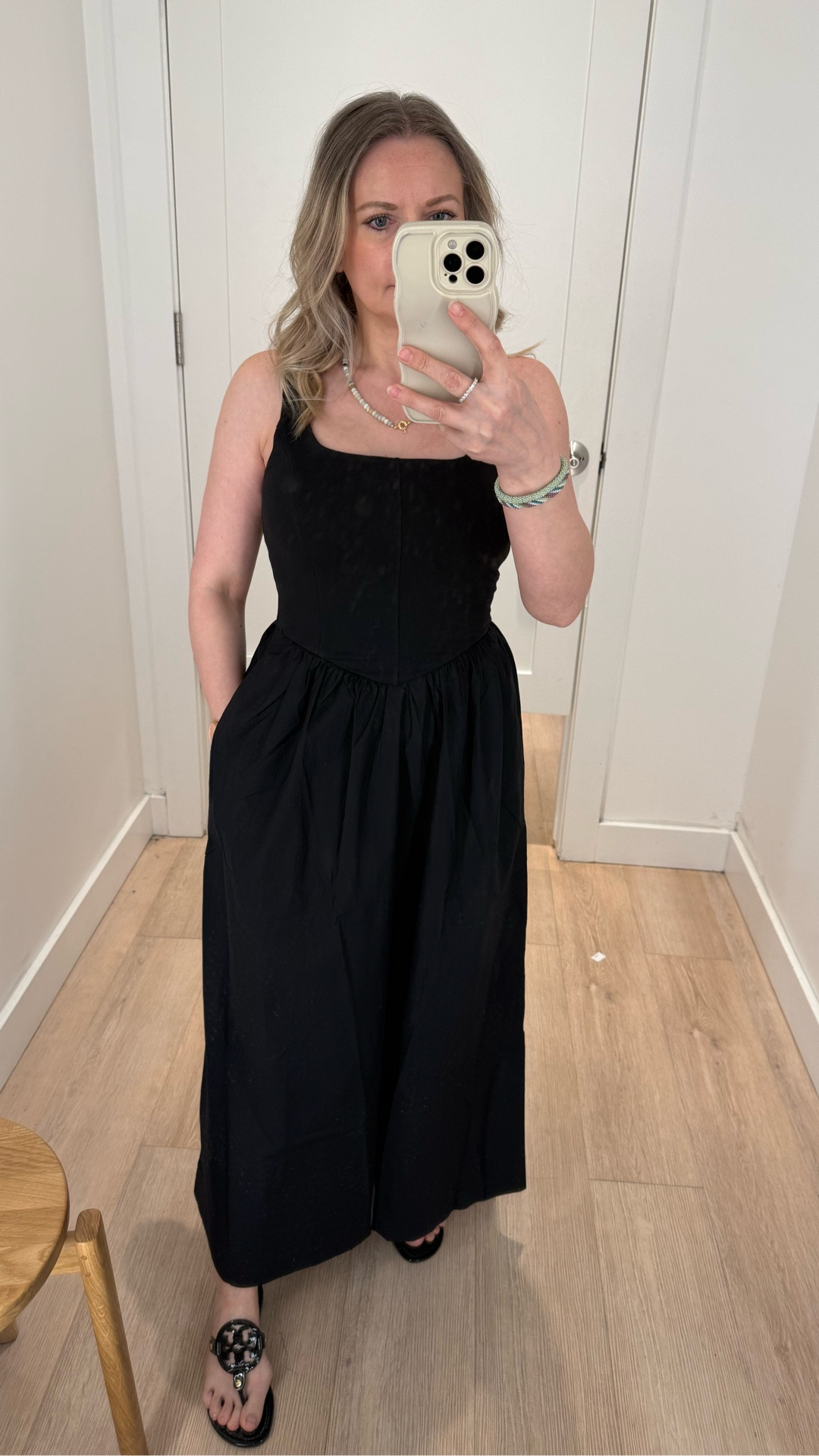 This beautiful and classy black dress is versatile enough to be dressed up or down. It features a bustier-inspired seamed stretch cotton bodice and a cotton poplin skirt, creating a modern romantic look. Fits tts, 50% off now. 

#LTKOver40 #LTKSeasonal #LTKSaleAlert #LTKPetite #LTKWedding #LTKWorkwear