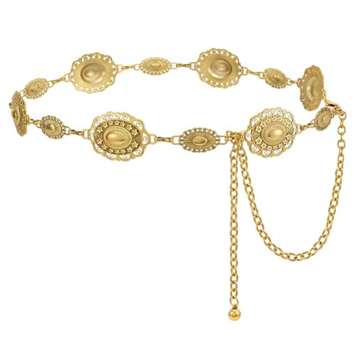 UpFind Women Western Metal Gold Chain Belt Concho Belt Cowgirl Waist Link for Jeans Dresses Concert Boho Outfits Flower Heart | Amazon (US)