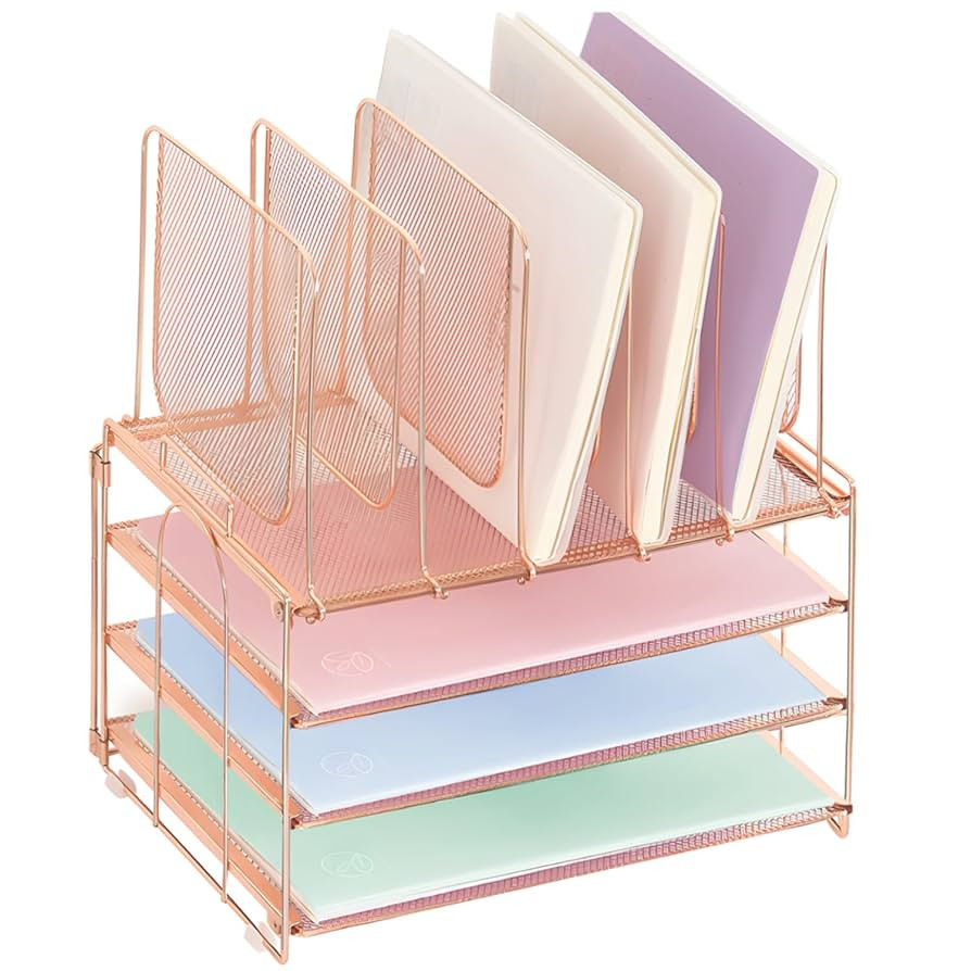 Desk Organizers and Accessories, 3-Tier Paper Organizer with 5 Vertical File Holders, File Organi... | Amazon (US)