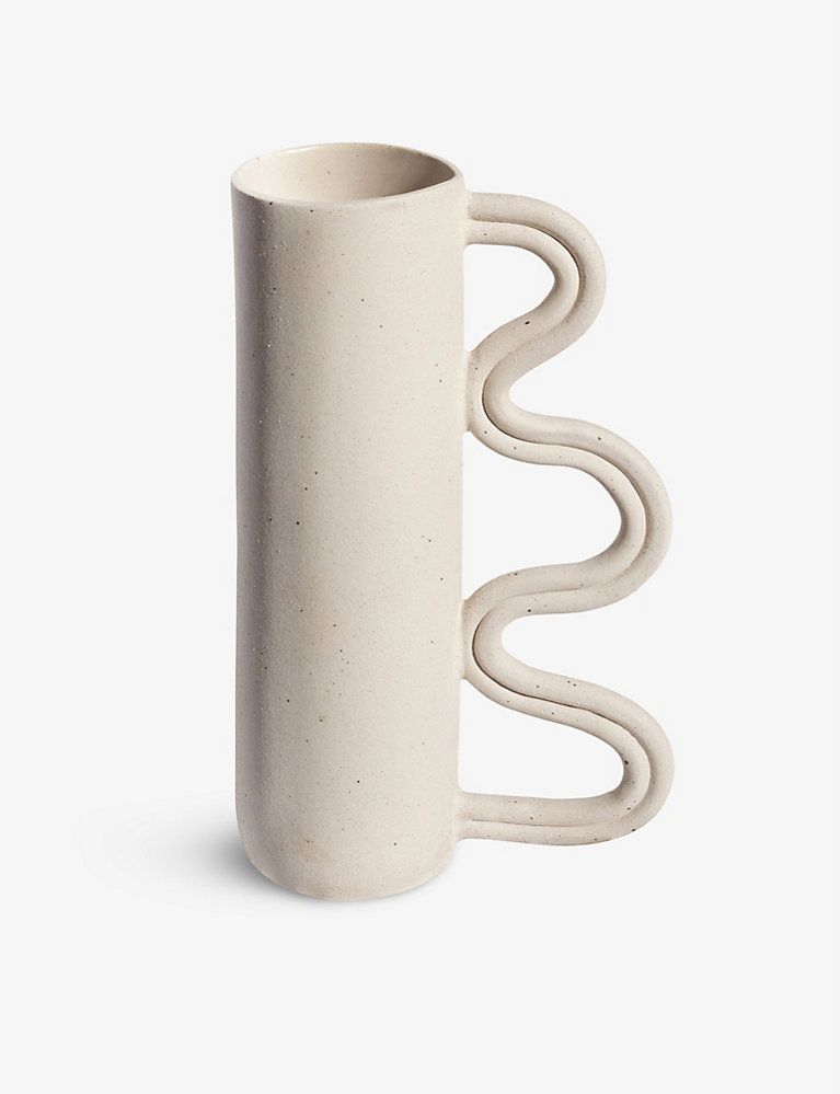 MIYELLE Sway II curved-handle speckled ceramic vase 37cm | Selfridges
