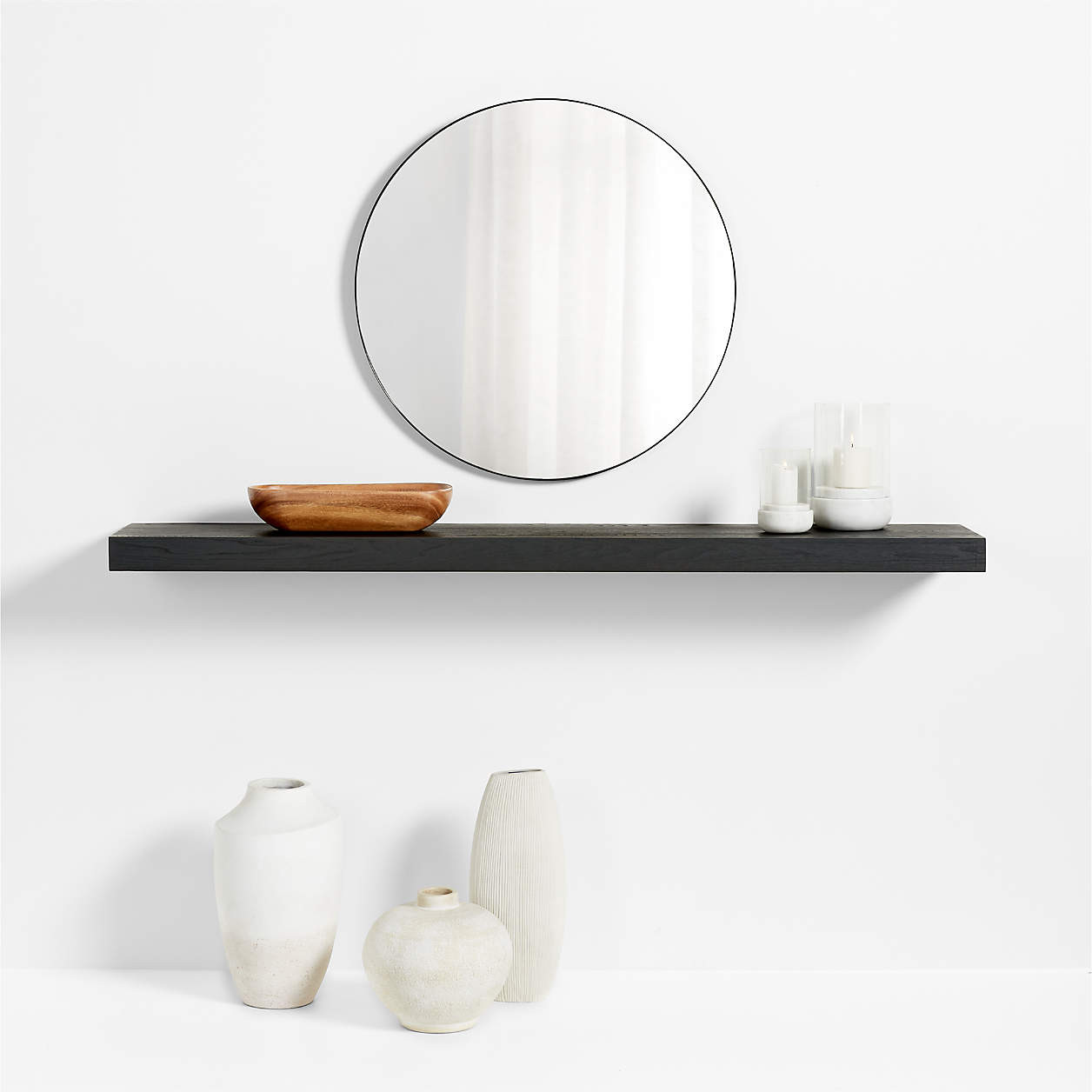 Black Elm Wood Floating Shelf 66" + Reviews | Crate & Barrel | Crate & Barrel