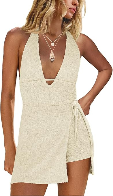Yanekop Womens Romper Dress with Shorts Underneath Summer Short Jumpsuits Open Back Sexy Beach Va... | Amazon (US)
