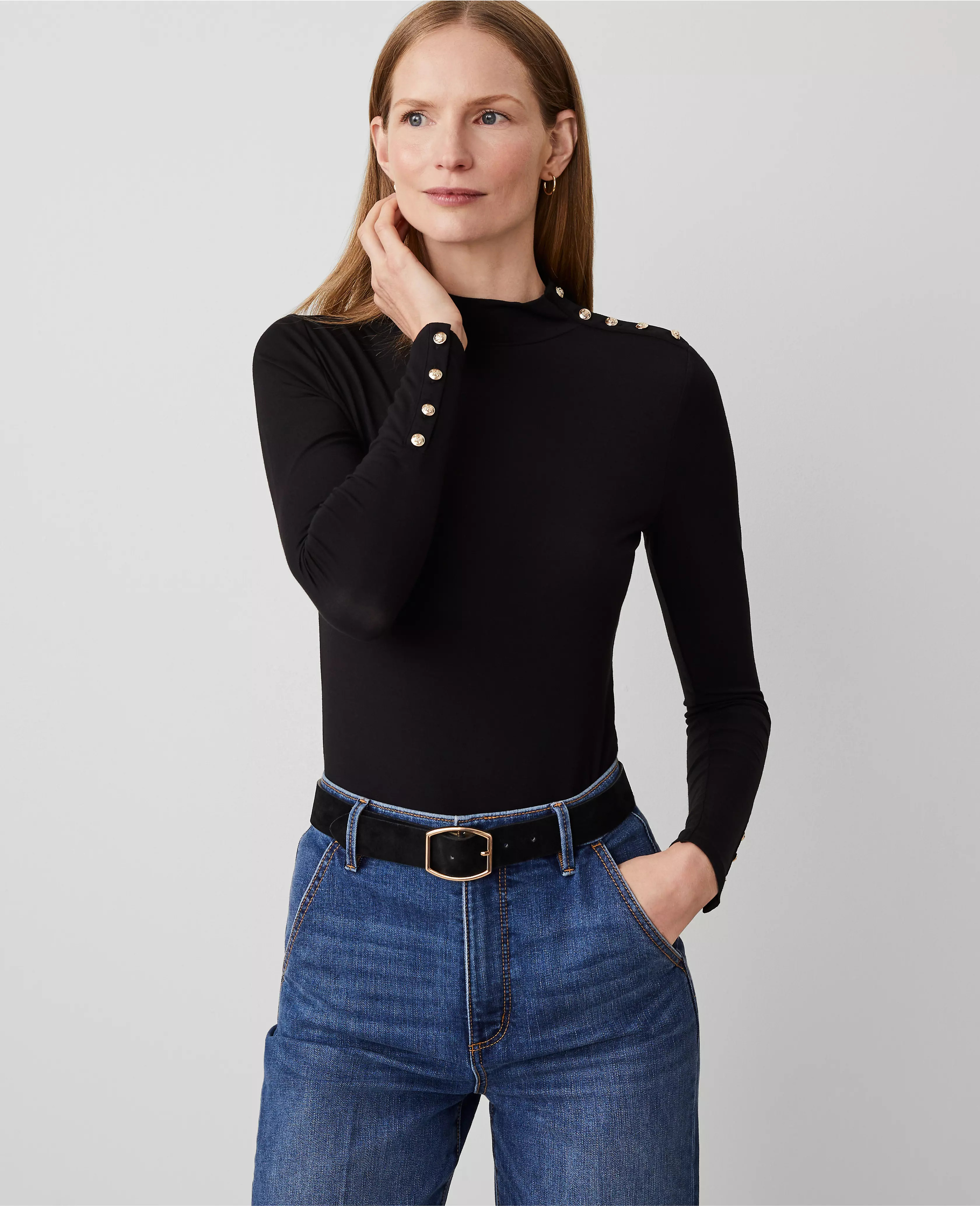 Mock Neck Button Top | Ann Taylor (US)
