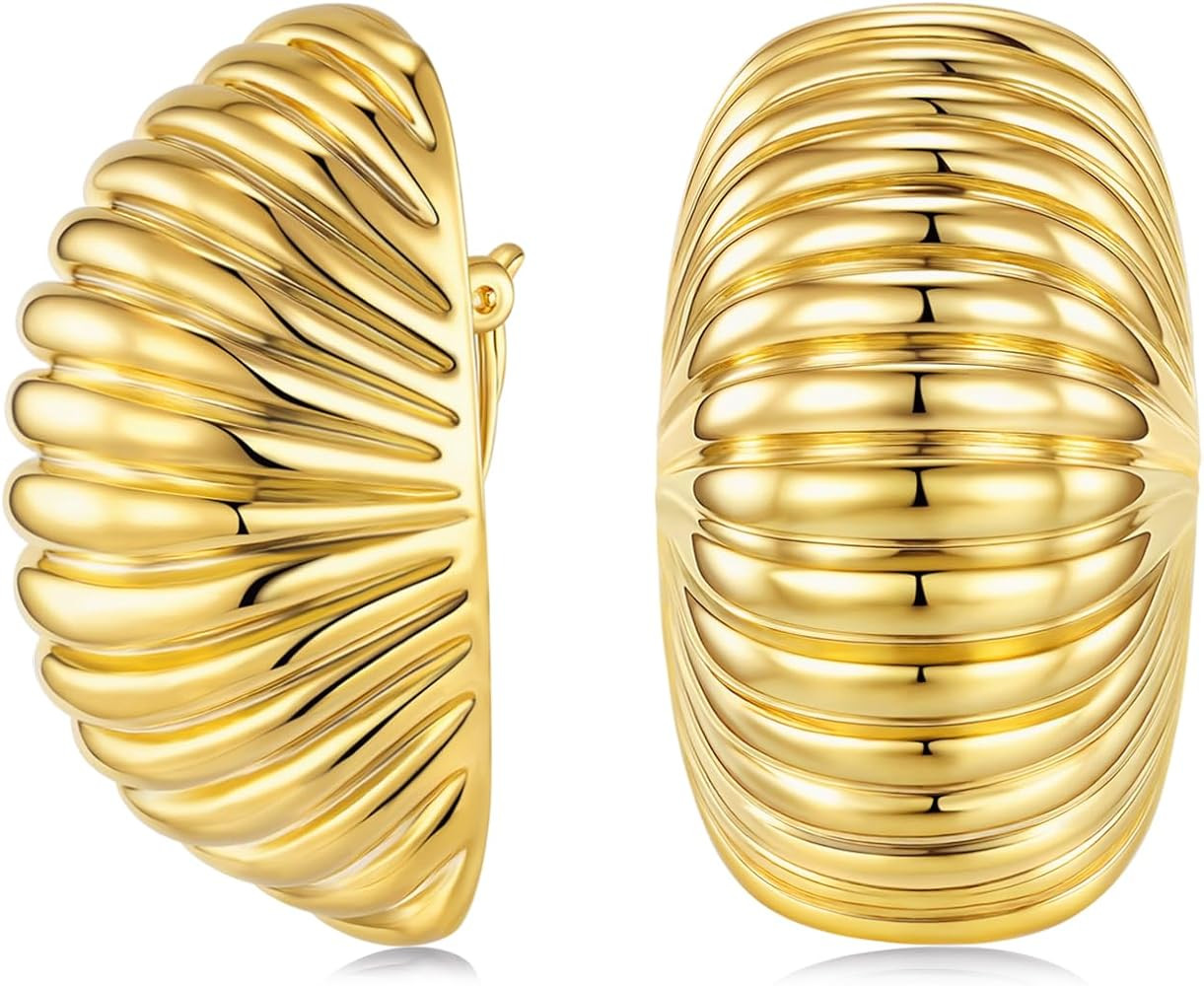 Large 18K gold plated Chunky Clip on Statement Earrings for Women, Bold Handmade Exaggerated Tren... | Amazon (US)