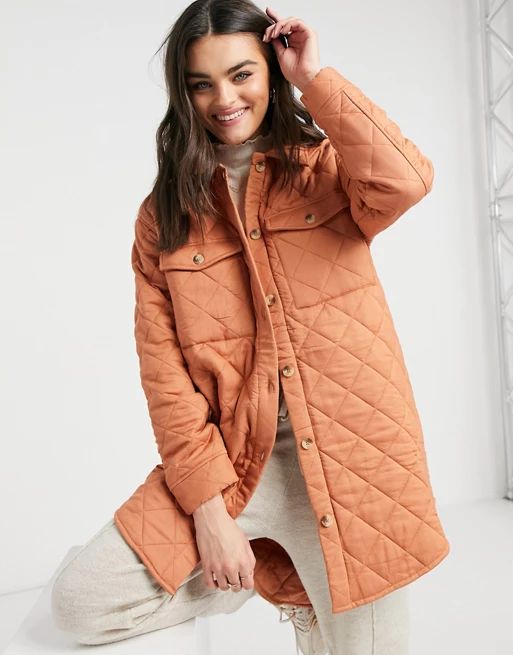 Y.A.S quilted longline jacket in orange | ASOS (Global)