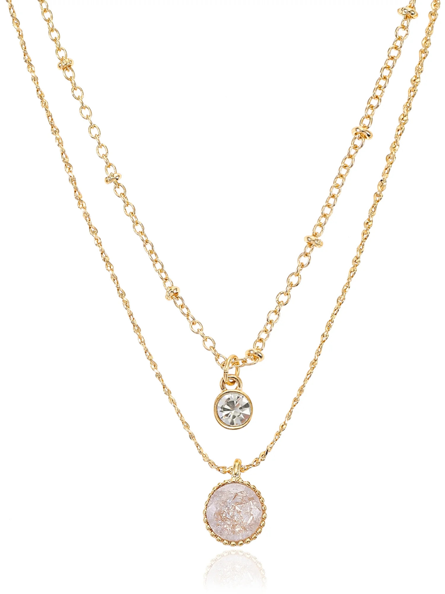 Time and Tru Layered Gold Tone Necklace for Women, Delicate Gold Chains with Small CZ Pendants | Walmart (US)