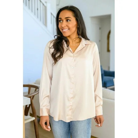 Loved For Years Satin Button Up In Beige | Walmart (US)