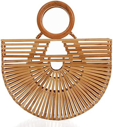 Women's Top Handle Bamboo Handbag Summer Beach Tote Bag, Natural Bamboo Handmade Purse | Amazon (US)