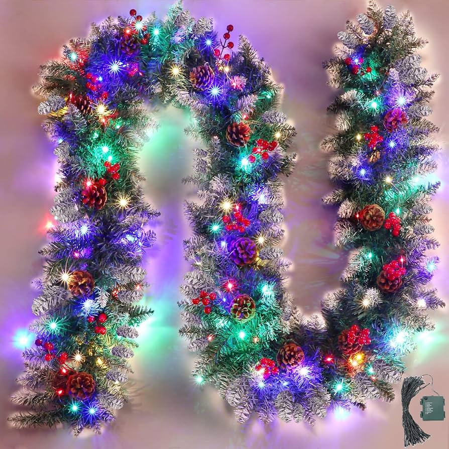 9Ft Snowflake Christmas Garland with 50 Colorful LED Lights by Batteries Operated Pre-lit Artific... | Amazon (US)