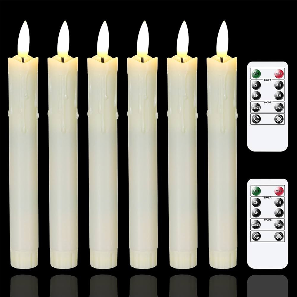 Flameless Flickering Taper Candles Two Remote, 7.5 Inch Ivory Battery Operated LED Window Candles... | Amazon (US)