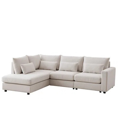 100.2" Sofa Convertible L-Shaped Linen Sofa With Ottoman Plastic Legs With 5 Cushions 4 Lumbar Pillows Comfortable Combination Sofa For Living Room Ap | Wayfair North America