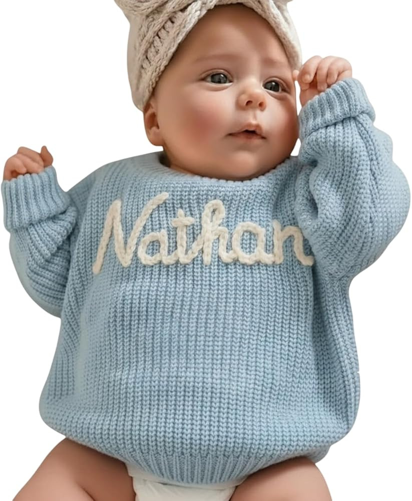Personalized Baby Sweater with Name Custom Sweater for Newborn Boy Girl Hand-Embroidered Gift for... | Amazon (US)