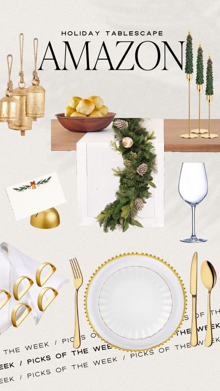 Holiday Tablescape ✨ Amazon

Servingware, dinnerware, gold silverware, wine glasses, candles, holiday decor 

#LTKHoliday #LTKhome #LTKparties