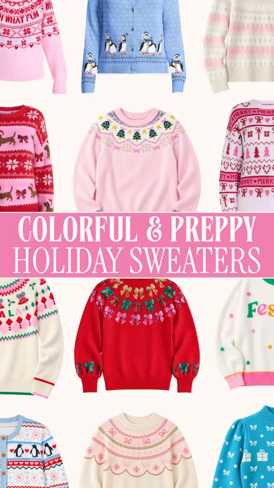 Colorful holiday sweaters | Christmas sweaters women | Fair Isle sweaters | feminine preppy style

If you love Lilly Pulitzer’s color, Kate Spade’s playful details and Boden’s knitwear, this holiday sweater edit is for you. Pink, bright blue, bows and a little sparkle. Christmas sweaters that belong in the colorful wardrobe you already love. 🎀🎄

There’s something about finding a holiday sweater that is festive AND your style. The bold colors, pastel Fair Isle patterns and whimsical details here make a sweater and jeans look like an outfit you chose for the occasion. You get the Christmas spirit with the personality you want to wear.

These are pieces to enjoy throughout the season: Christmas shopping, holiday lunches, festive teacher outfits and casual Christmas party outfits. Wear one with denim and ballet flats, or pair it with a skirt and earrings when you want to dress it up. The winter motifs also give you options to keep wearing after December.

And if you’re shopping for someone who loves color, a playful sweater makes a gift that speaks to her taste.

I’ve linked the full edit below so you can find your kind of holiday sweater.

colorful sweaters women, colorful holiday sweaters, Christmas sweaters women, Fair Isle sweaters women, pink Fair Isle sweater, preppy sweaters women, feminine preppy style, pink Christmas sweater, pastel Christmas outfits, bow sweater, embellished holiday sweater, whimsical sweaters, colorful Christmas cardigan, holiday sweater outfits, casual Christmas party outfit, festive teacher outfits, dopamine dressing, whimsy maxxing, colorful winter outfits, feminine holiday outfits, gifts for women who love color

#ChristmasSweaters #HolidaySweaters #FairIsleSweater #ColorfulStyle #PreppyStyle #DopamineDressing #LTKSeasonal #LTKGiftGuide #LTKHoliday