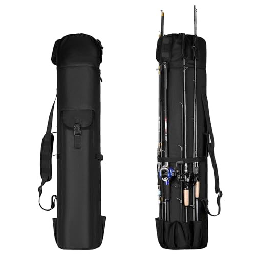 Wowelife Fishing Rod Carrier Bag, Fishing Reel Organizer Pole Storage Bag Upgraded for Fishing and Traveling, A Fishing Gift for Men, Father and Friends(Black) | Amazon (US)