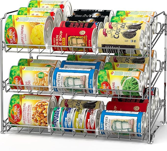 Simple Houseware Stackable Can Rack Organizer 17''W x 11.5''D x 14"H Chrome | Amazon (US)