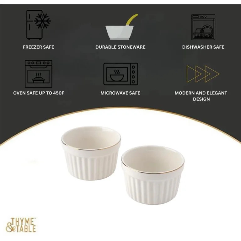 Thyme & Table Pie Dish and 2-Piece Ramekin Set, White Ribbed Ceramic | Walmart (US)