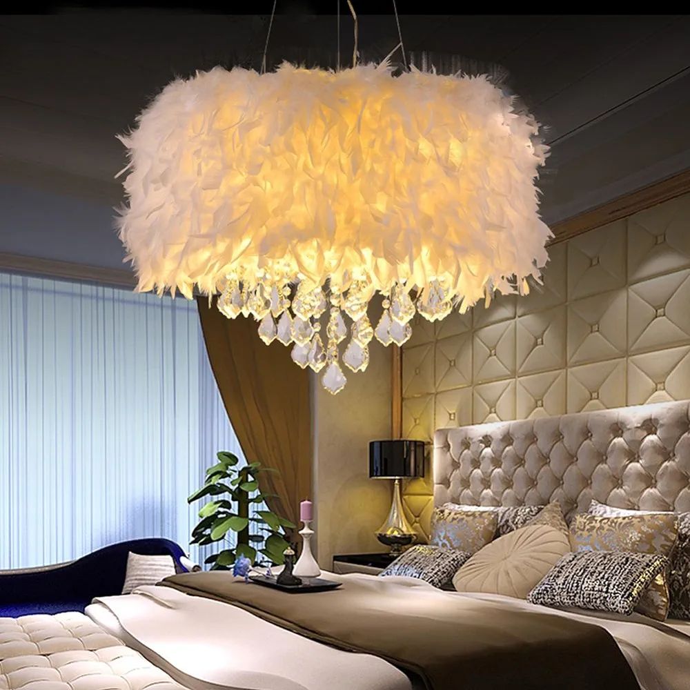Surpars House White Feather Crystal Chandelier 4-Light Pendant Light | Amazon (US)