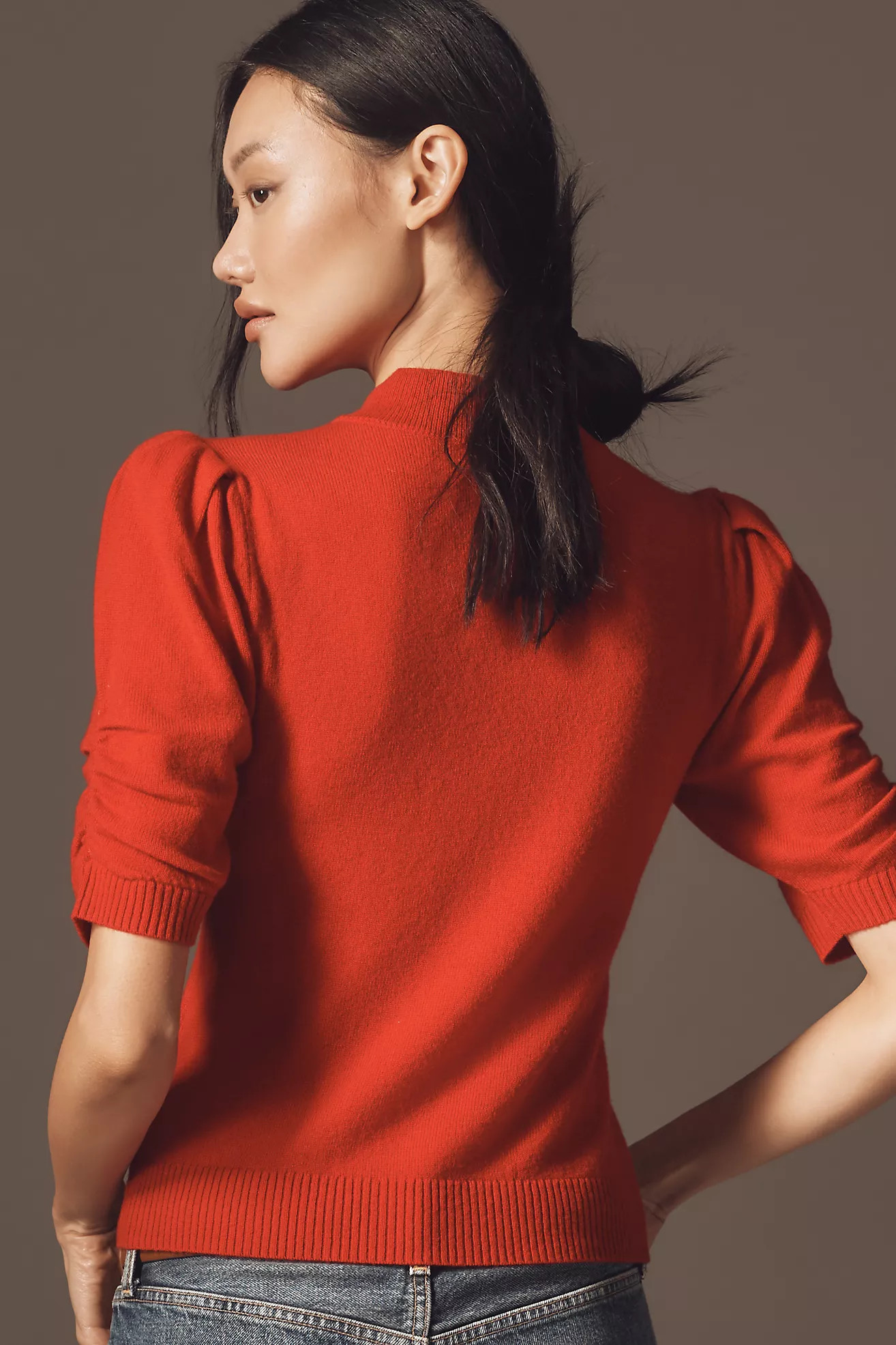 By Anthropologie Wool Cashmere Puff-Sleeve Mock-Neck Sweater | Anthropologie (US)