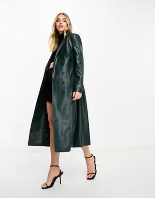 Bardot PU trench coat in evergreen | ASOS (Global)