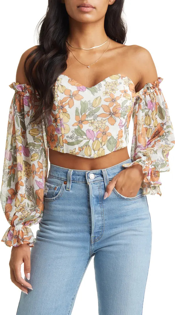 VICI Collection Floral Off the Shoulder Corset Crop Top | Nordstrom | Nordstrom