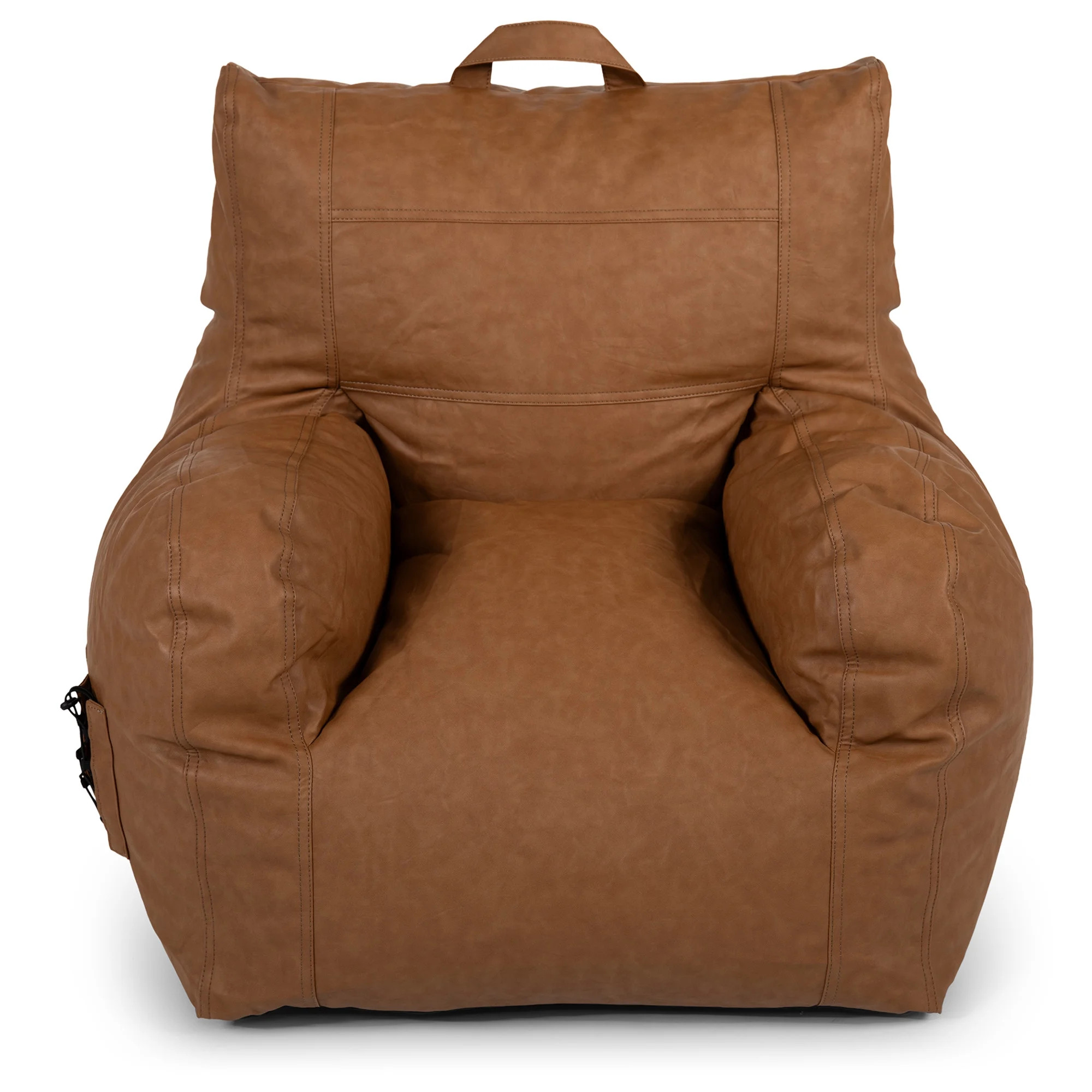 Big Joe Dorm Bean Bag Chair with Drink Holder and Pocket for Teens and Kids, Caramel Vegan Leathe... | Walmart (US)