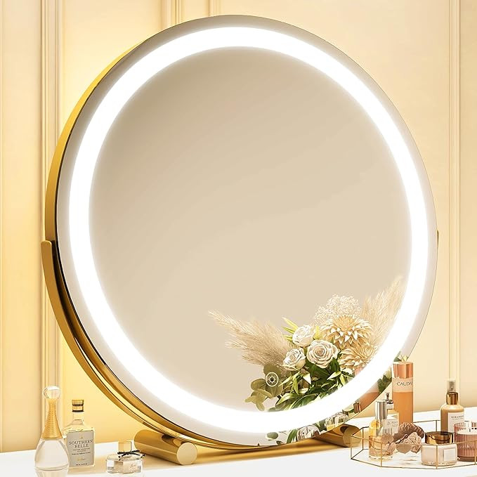 Gold Vanity Mirror, 18 Inch Makeup Mirror with Lights, Large Lighted Vanity Mirror, Light Up Mirr... | Amazon (US)
