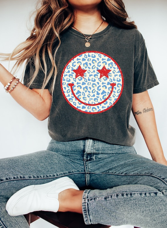 Retro Smiley Cheetah USA Shirt 4th of July Tee Retro Funny | Etsy | Etsy (US)