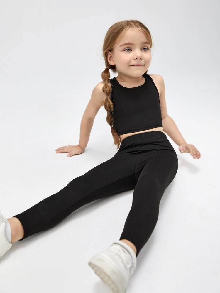 SHEIN Toddler Girls Racerback Crop Tank Top & Leggings | SHEIN